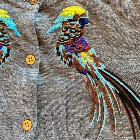 J Crew 100% Merino Wool Lightweight Cardigan bird embroidery size women’s XS - Picture 3 of 5